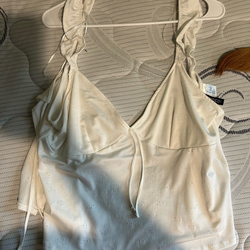 Cream Eyelet Tie-Front Tank Top